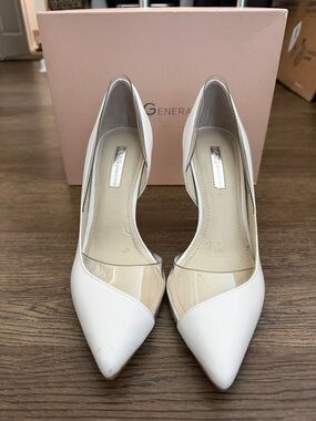 BCBG White Pointed Toe Clear Panel Heels